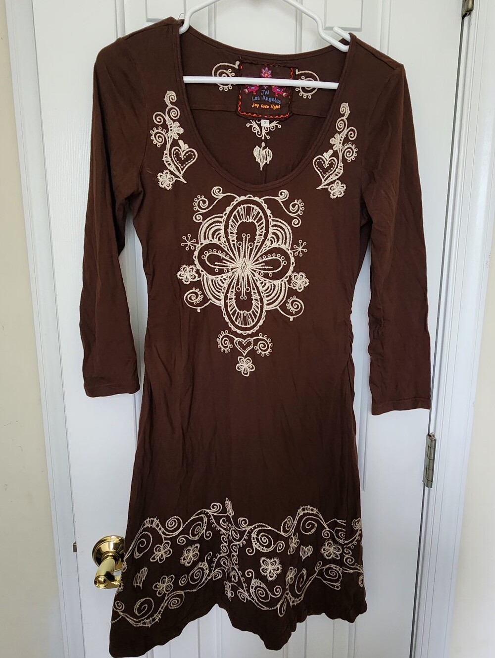 Johnny Was Lots Angeles Brown. Boho Embroidered Scoop-Neck Women’s Dress - Picture 1 of 5
